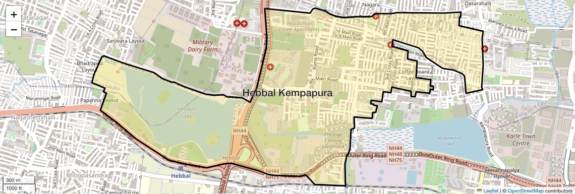 Location Map of Hebbal Kempapura, Bangalore