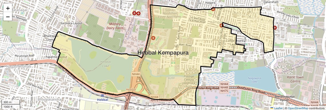 Location Map of Hebbal Kempapura, Bangalore