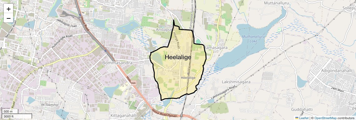 Location Map of Heelalige, Bangalore