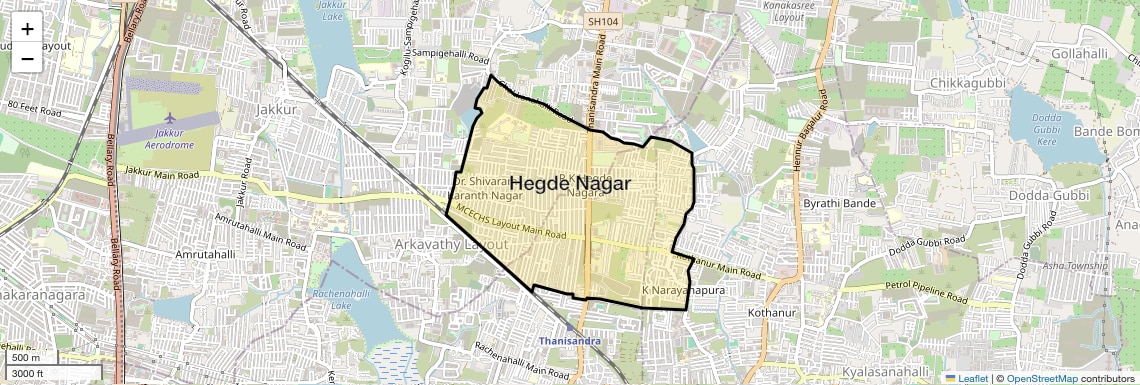 Location Map of Hegde Nagar, Bangalore