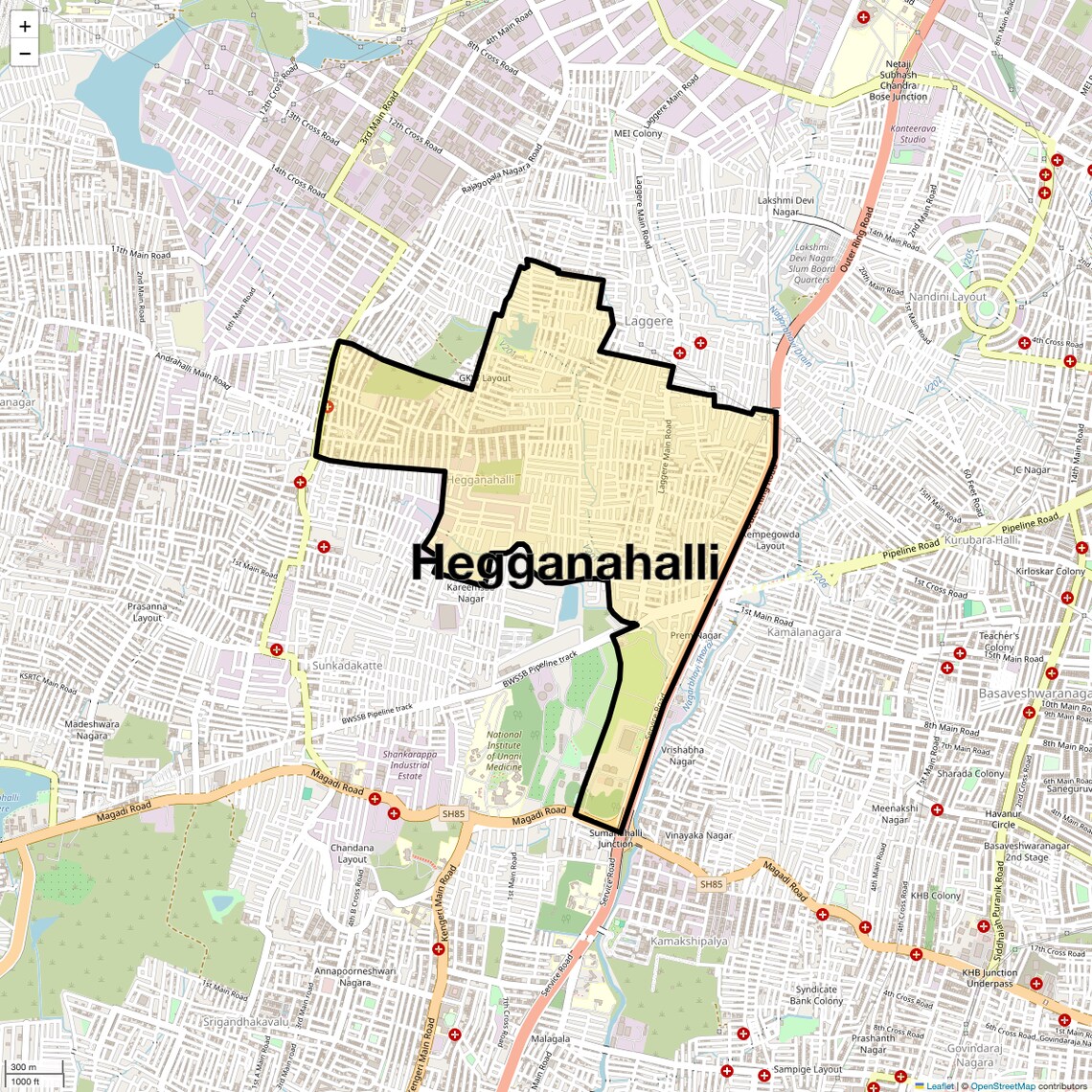 Location Map of Hegganahalli, Bangalore