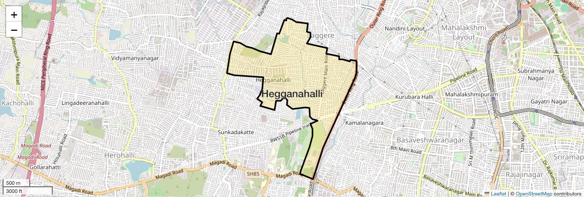 Location Map of Hegganahalli, Bangalore