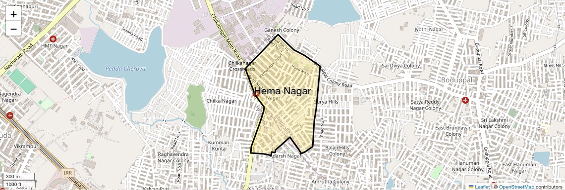 Location Map of Hema Nagar, Hyderabad