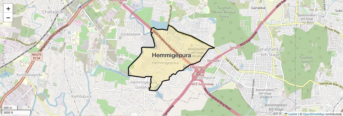 Location Map of Hemmigepura, Bangalore