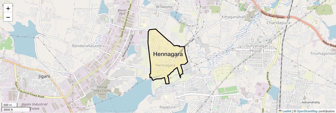 Location Map of Hennagara, Bangalore