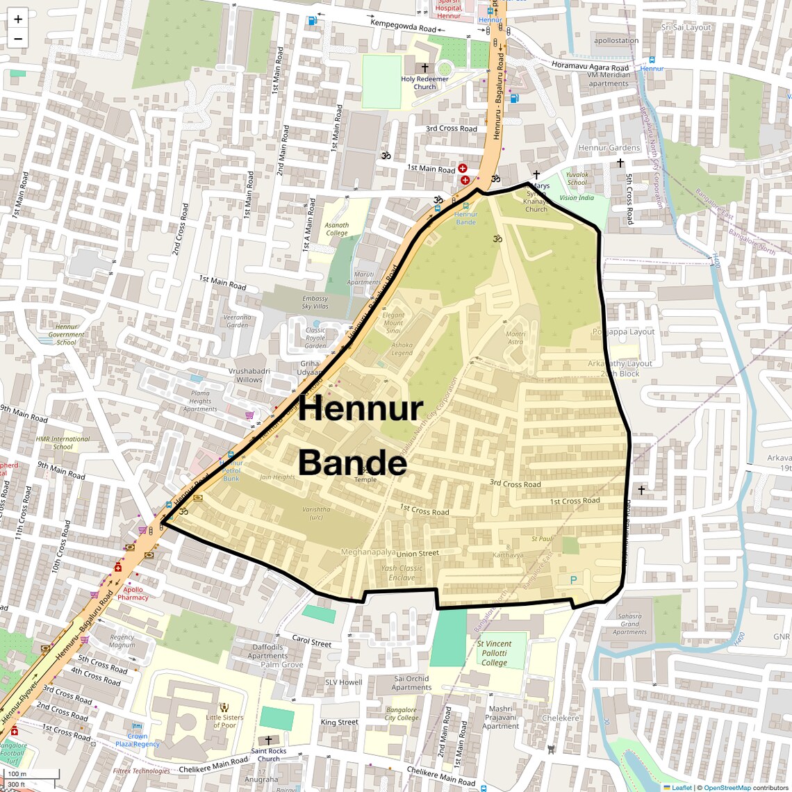 Location Map of Hennur Bande, Bangalore