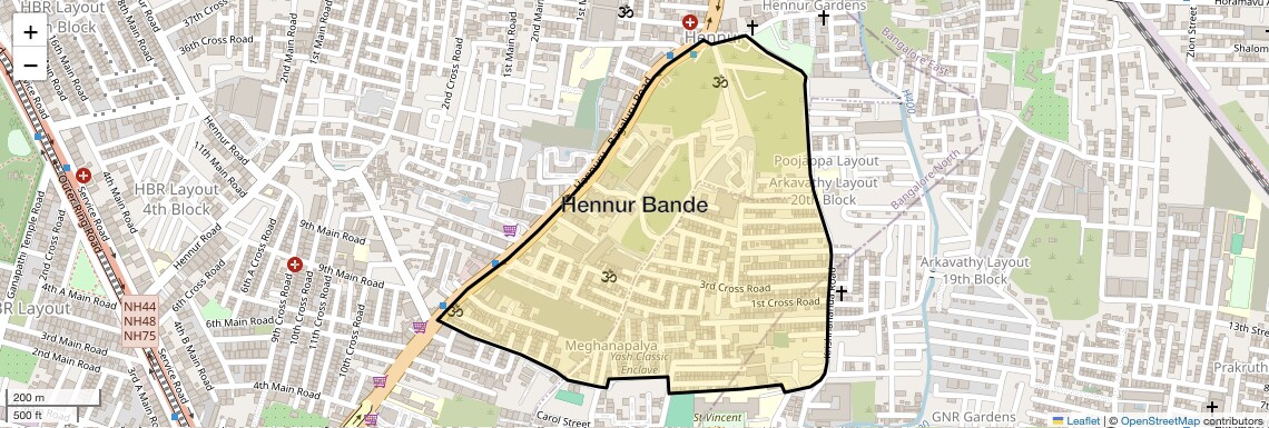 Location Map of Hennur Bande, Bangalore