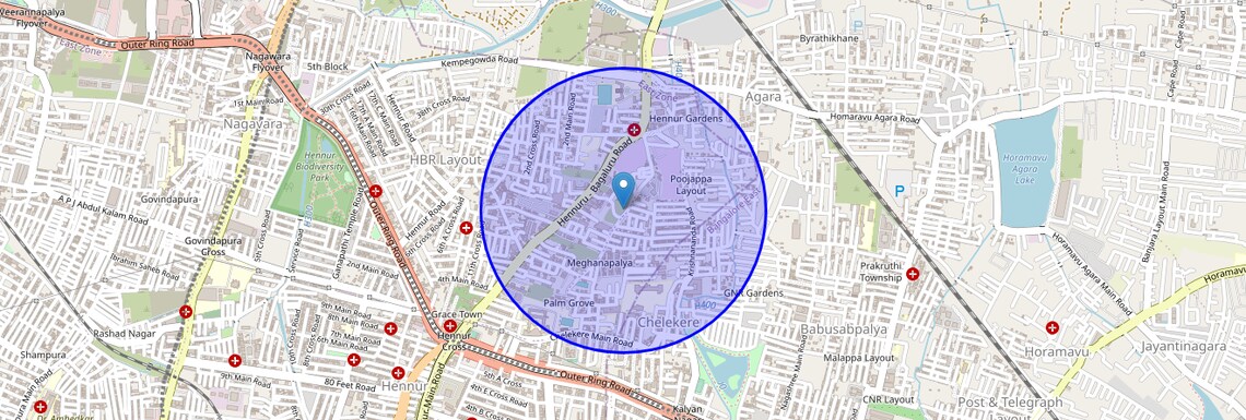 Location Map of Hennur Bande, Bangalore