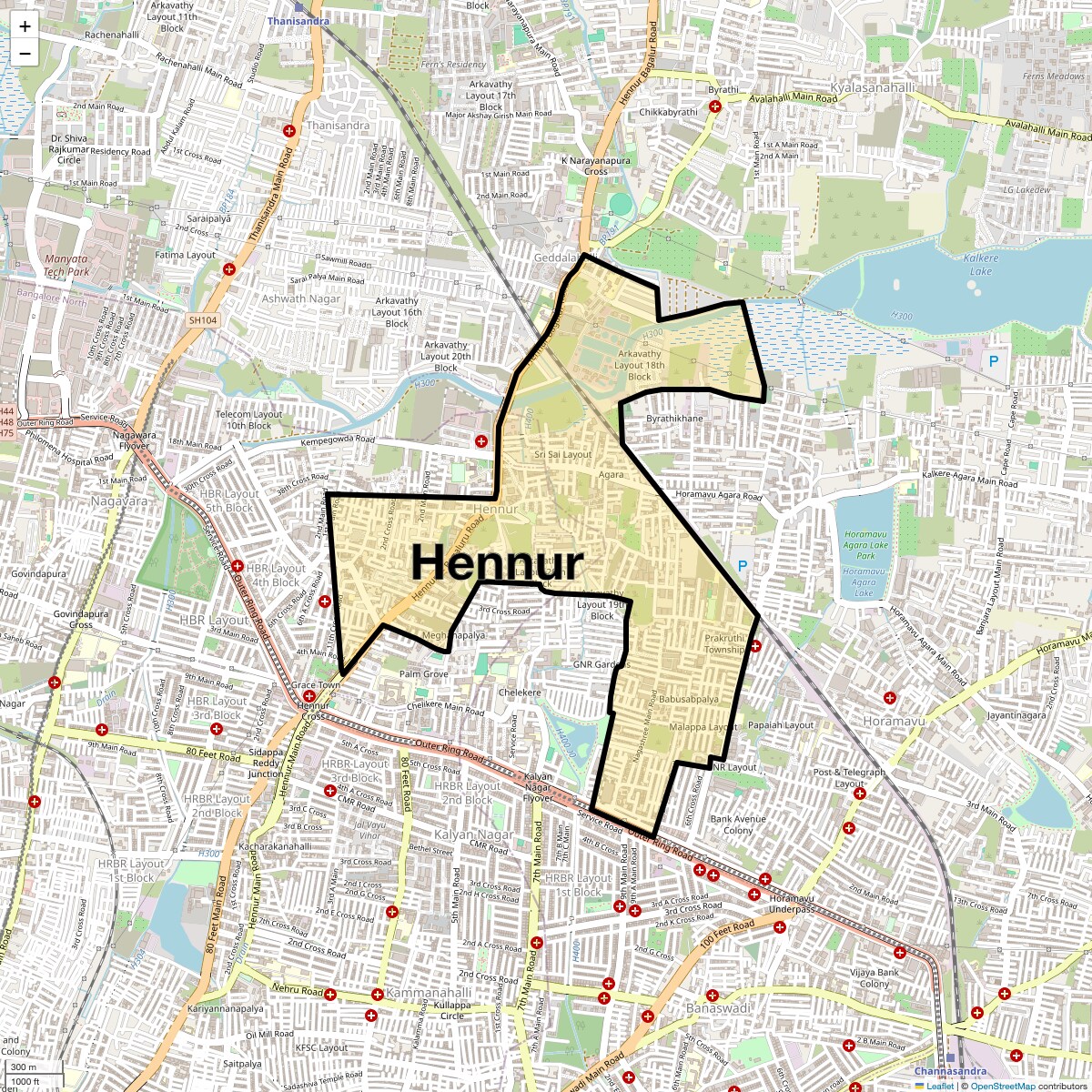 Location Map of Hennur, Bangalore