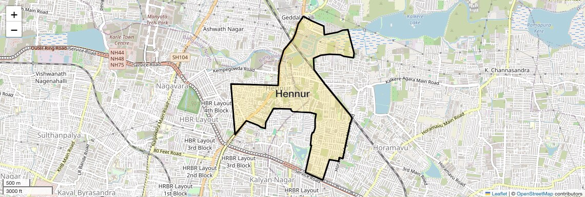 Location Map of Hennur, Bangalore