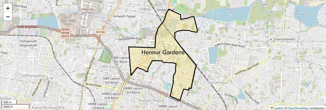 Location Map of Hennur Gardens, Bangalore