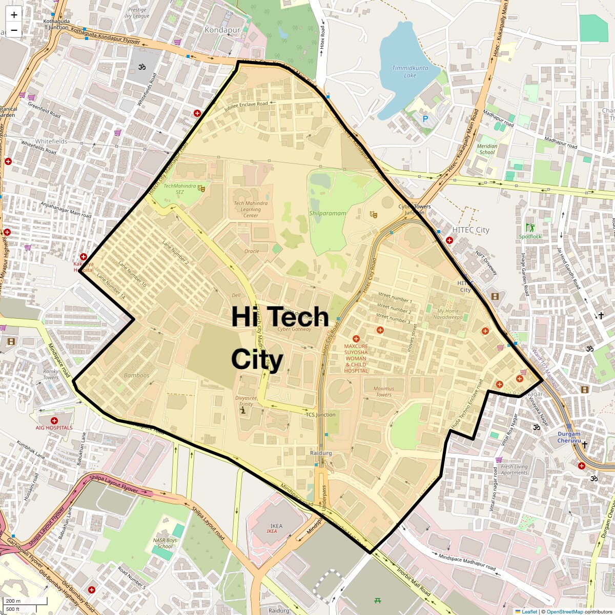 Location Map of Hi Tech City, Hyderabad