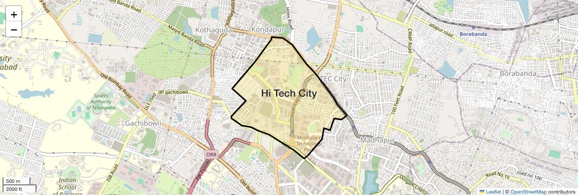 Location Map of Hi Tech City, Hyderabad