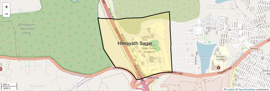 Location Map of Himayath Sagar, Hyderabad