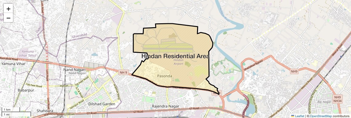 Location Map of Hindan Residential Area, Ghaziabad