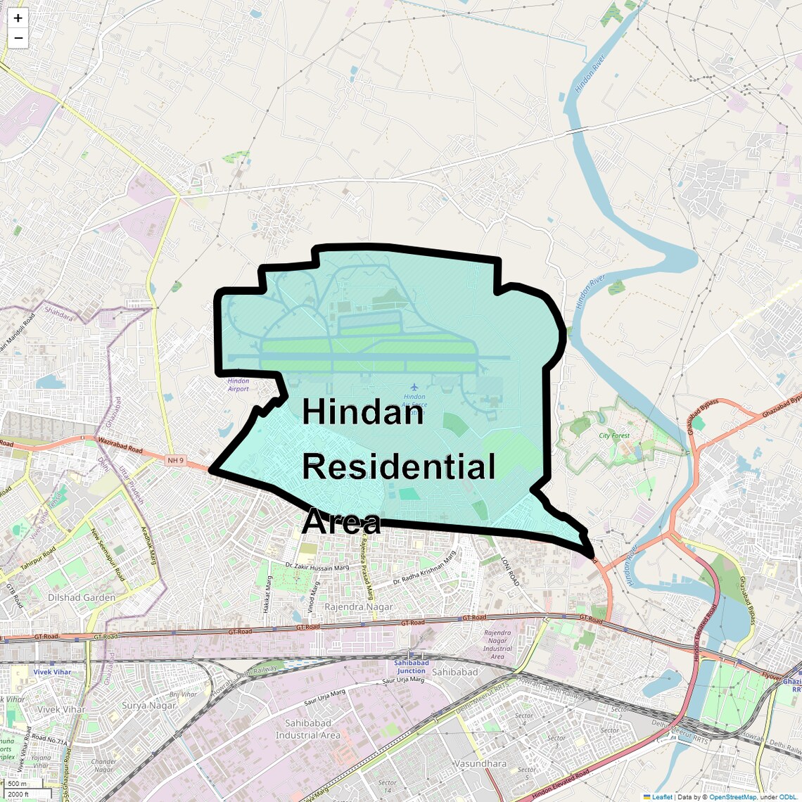 Location Map of Hindan Residential Area, Ghaziabad