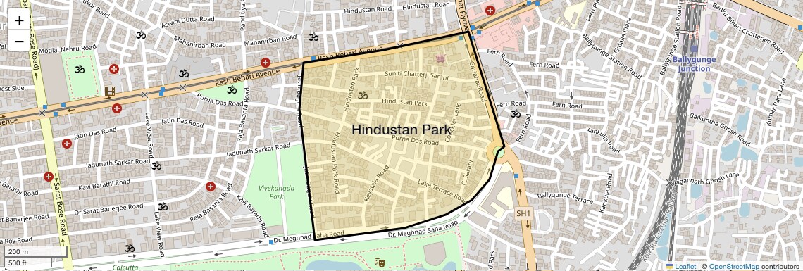 Location Map of Hindustan Park, Kolkata