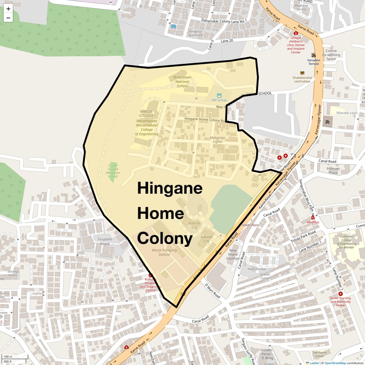 Location Map of Hingane Home Colony, Pune