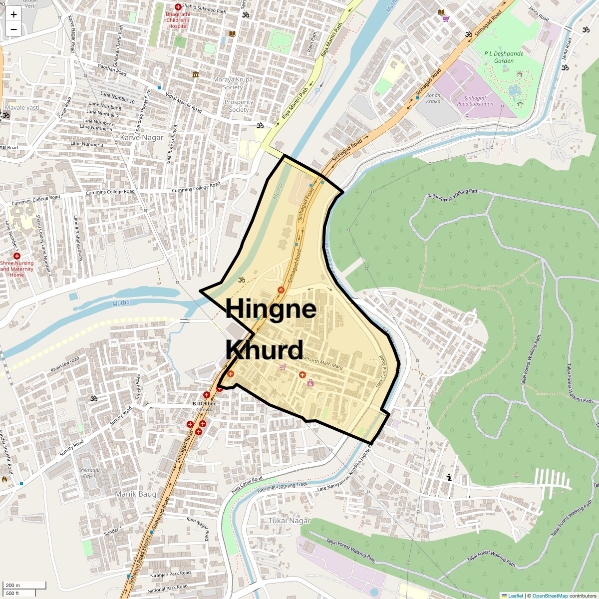Location Map of Hingne Khurd, Pune