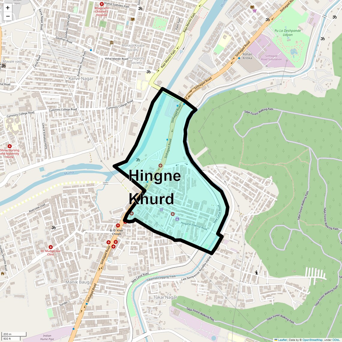 Location Map of Hingne Khurd, Pune