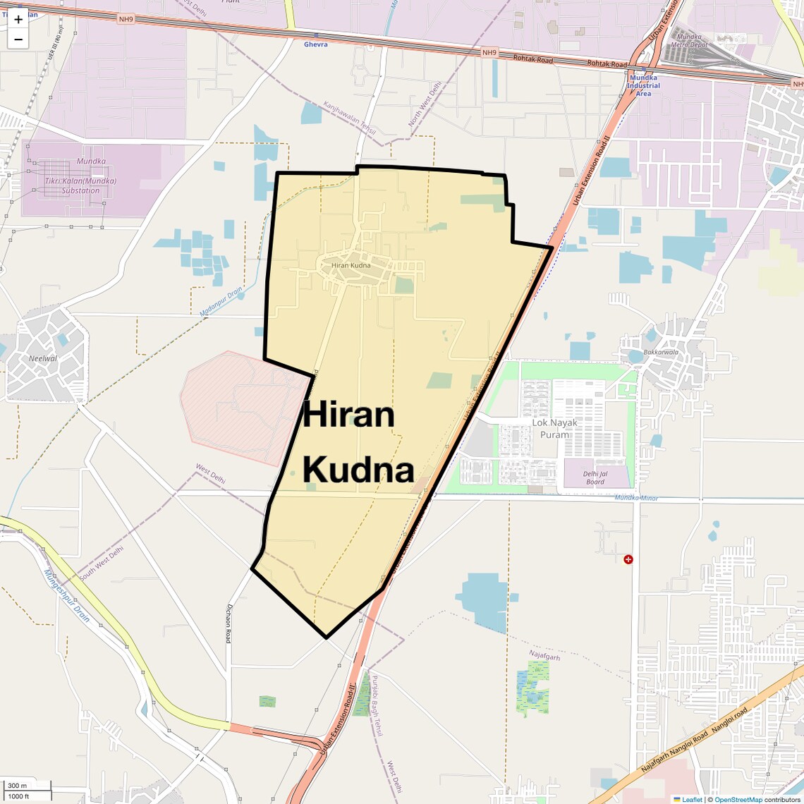 Location Map of Hiran Kudna, Delhi