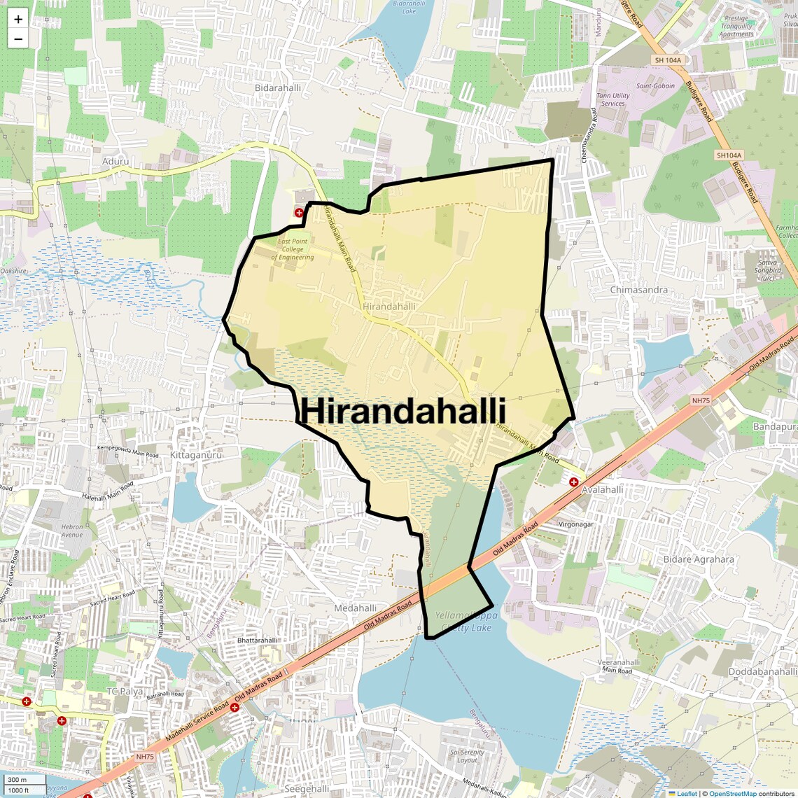 Location Map of Hirandahalli, Bangalore