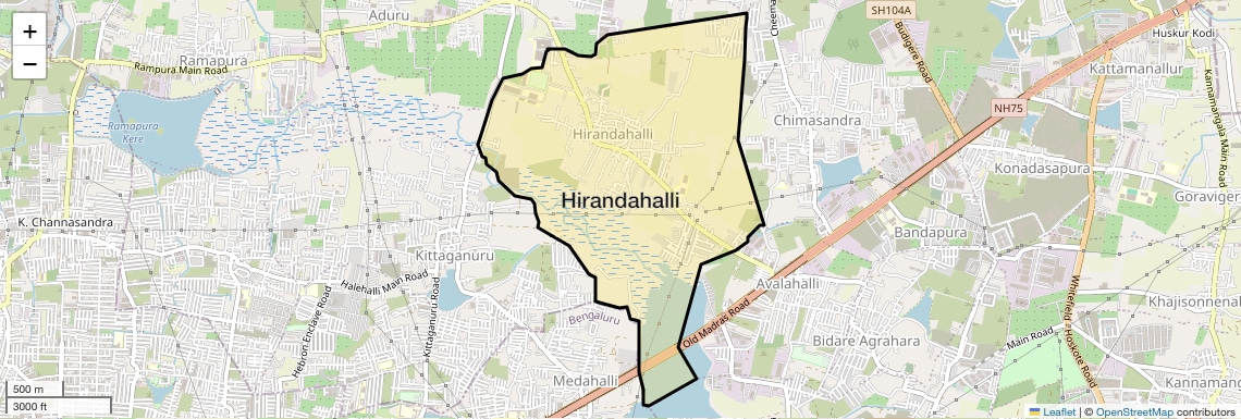 Location Map of Hirandahalli, Bangalore