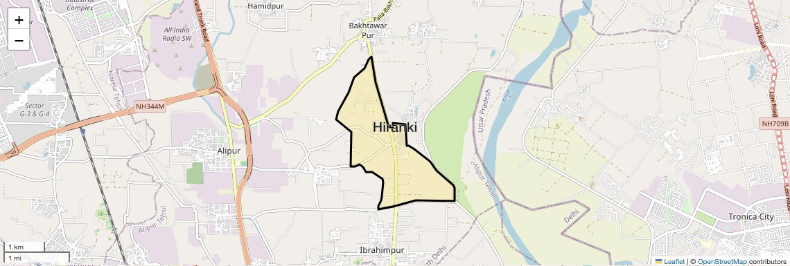 Location Map of Hiranki, Delhi