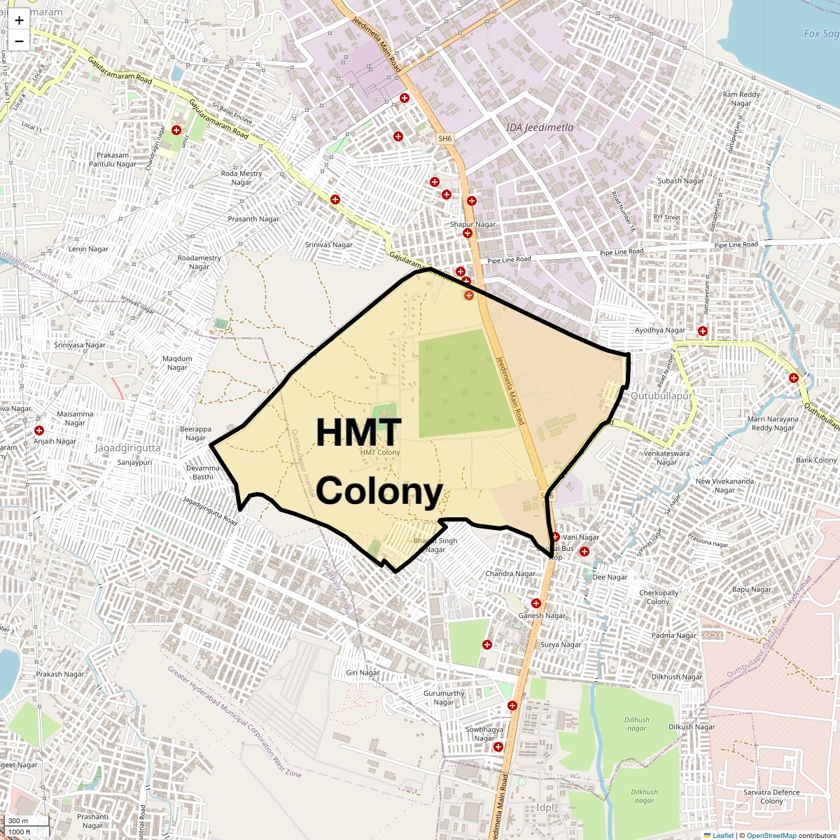 Location Map of HMT Colony, Hyderabad