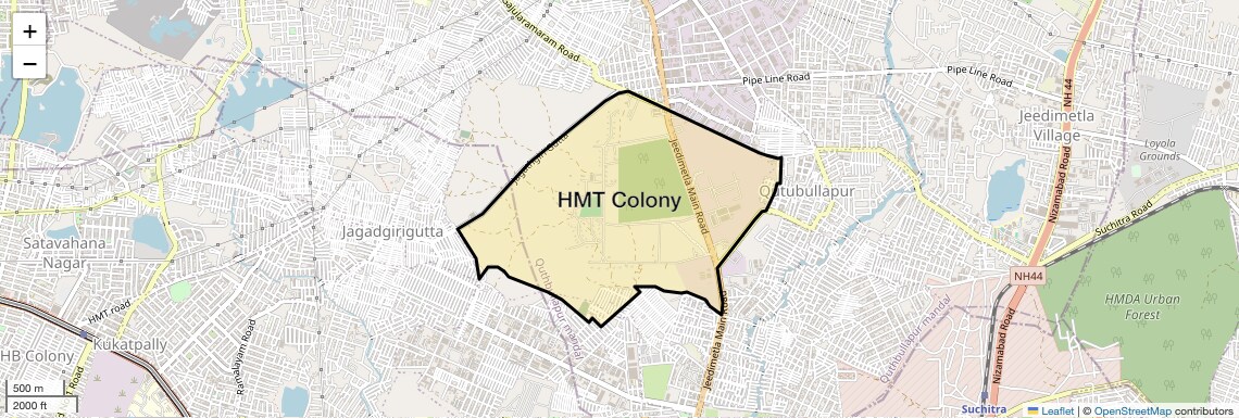 Location Map of HMT Colony, Hyderabad