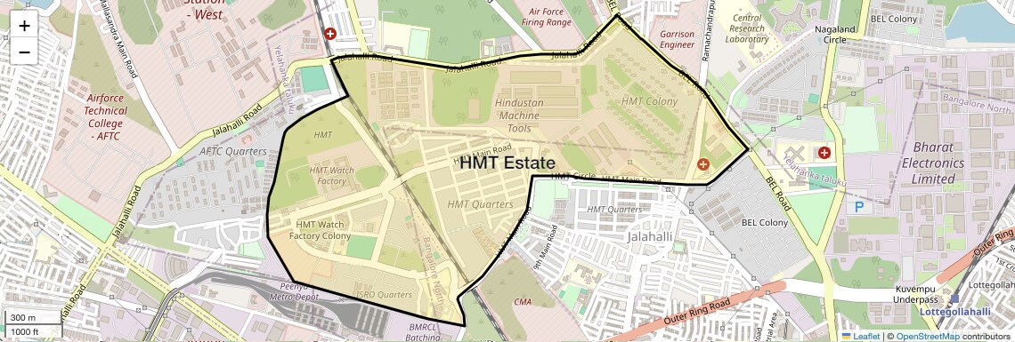Location Map of HMT Estate, Bangalore