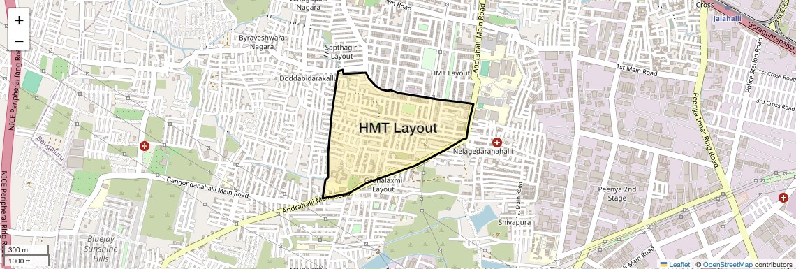 Location Map of HMT Layout, Bangalore