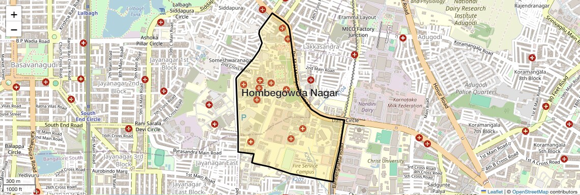 Location Map of Hombegowda Nagar, Bangalore