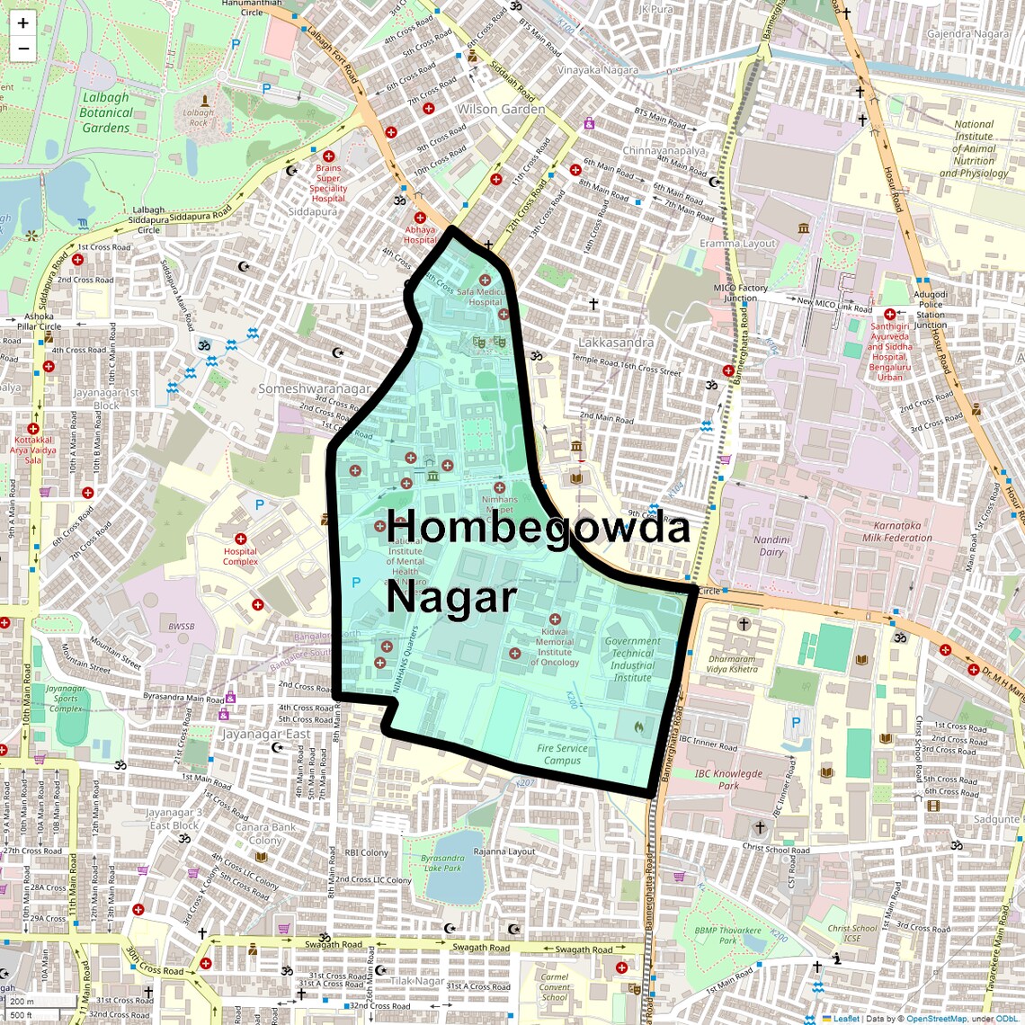 Location Map of Hombegowda Nagar, Bangalore