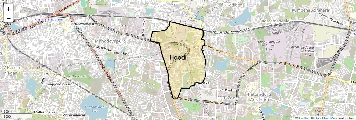 Location Map of Hoodi, Bangalore