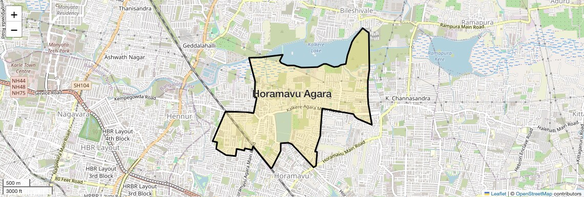 Location Map of Horamavu Agara, Bangalore