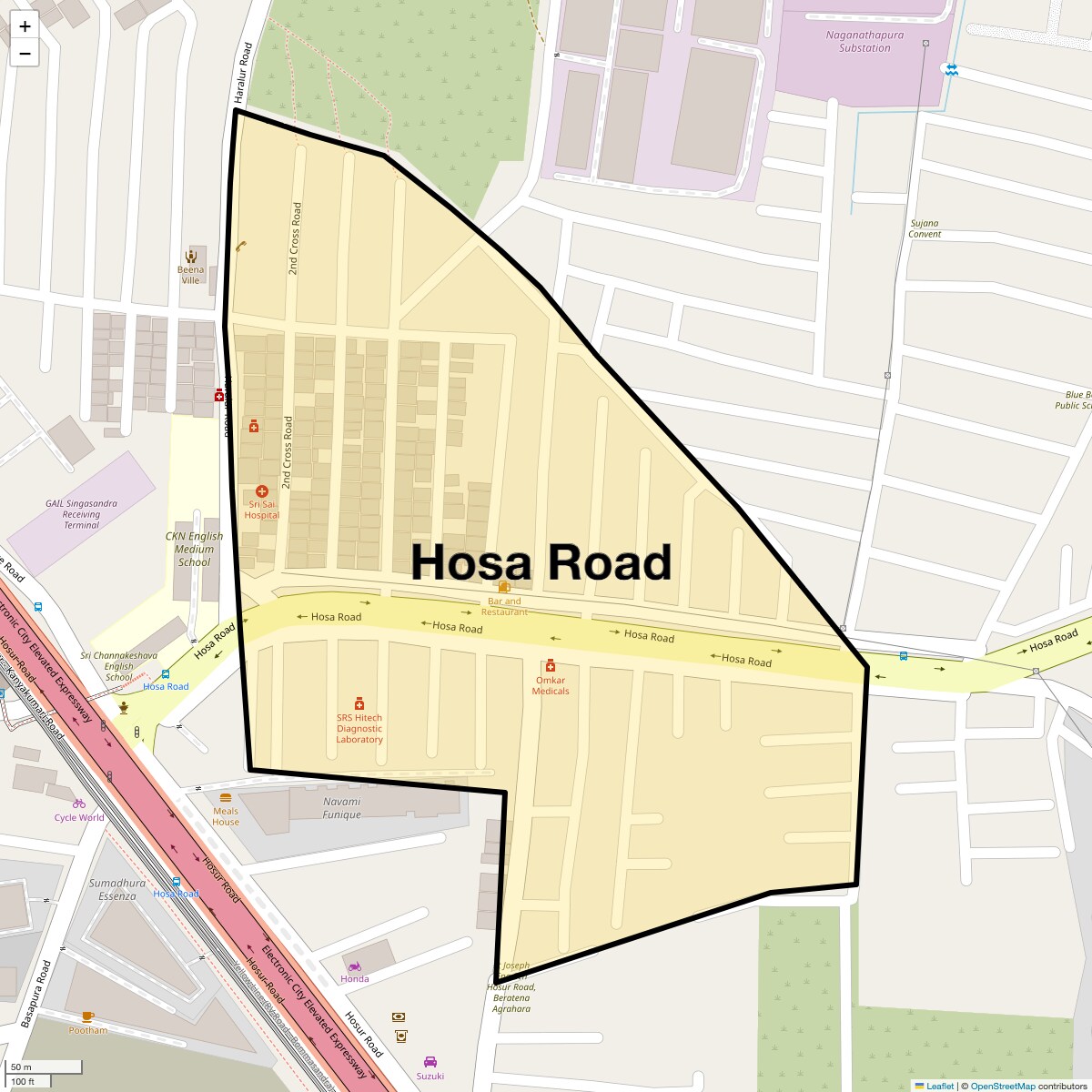 Location Map of Hosa Road, Bangalore