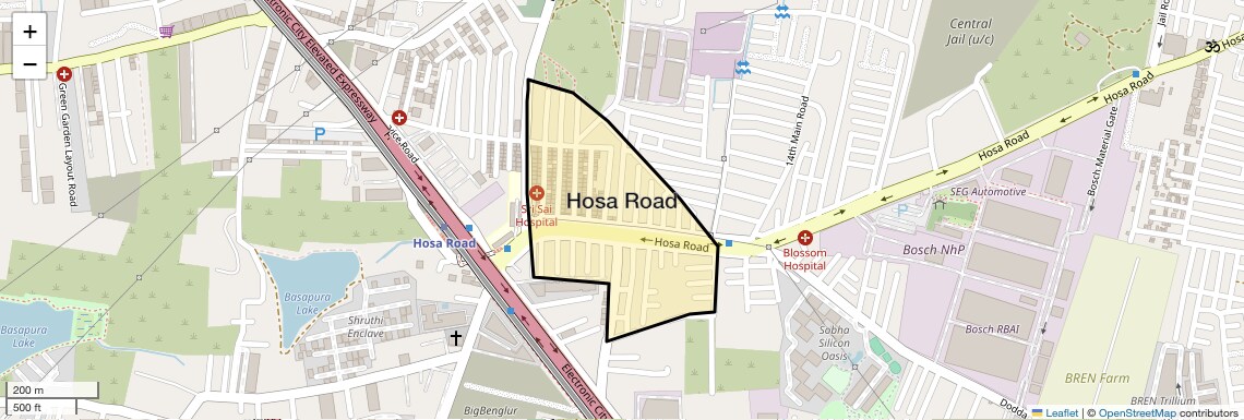 Location Map of Hosa Road, Bangalore