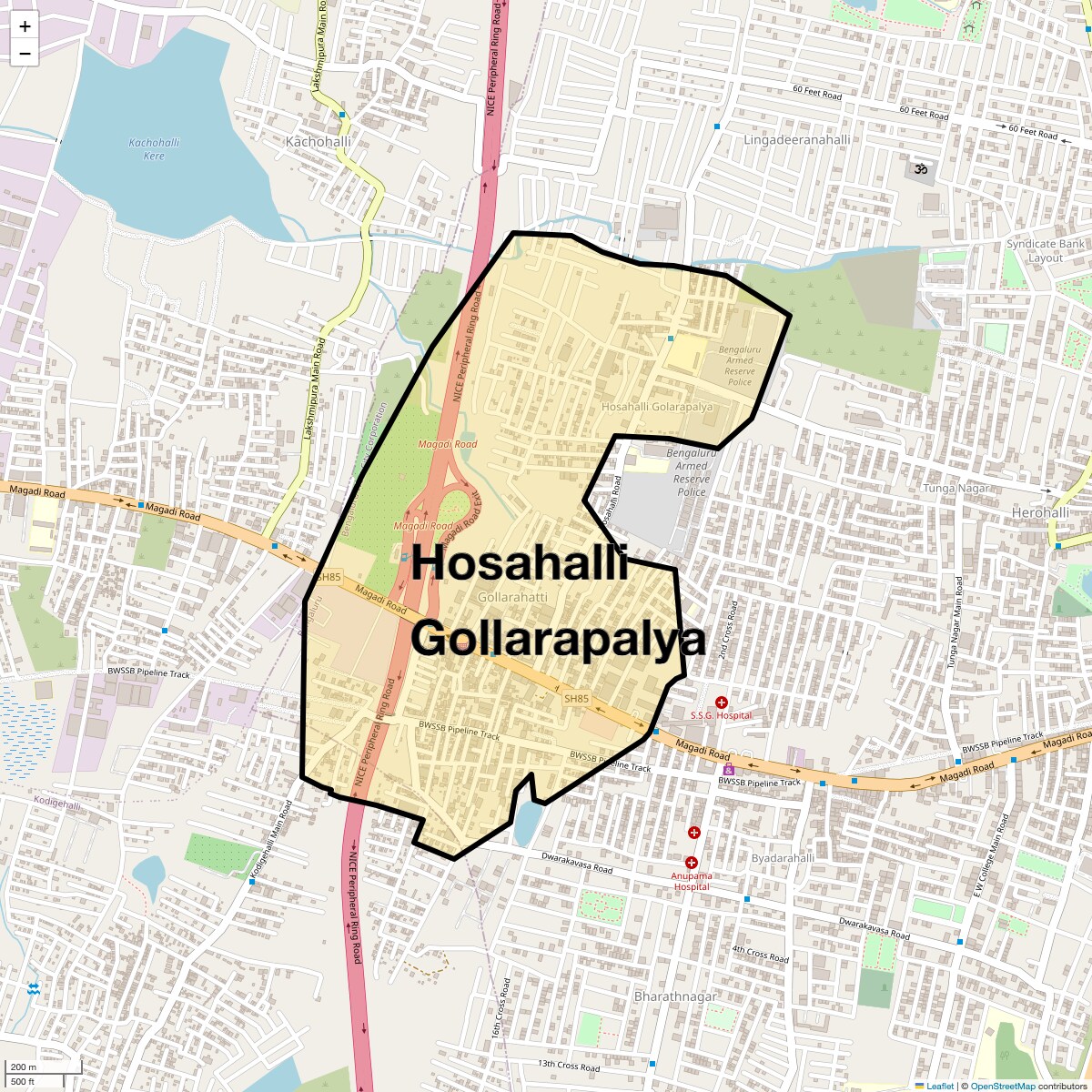 Location Map of Hosahalli Gollarapalya, Bangalore