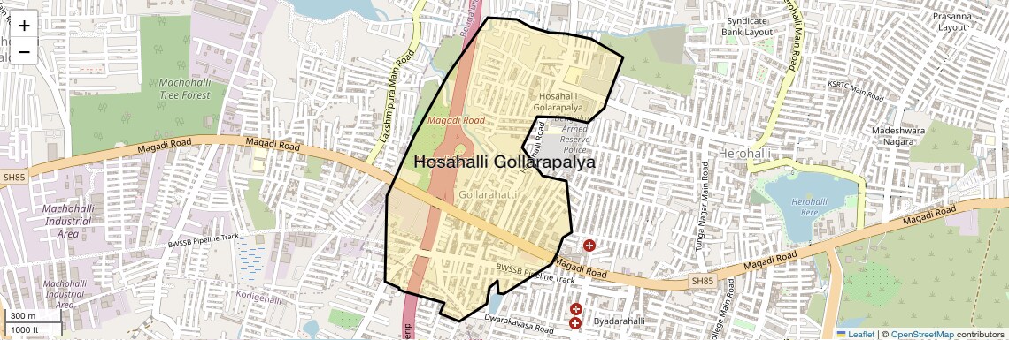 Location Map of Hosahalli Gollarapalya, Bangalore