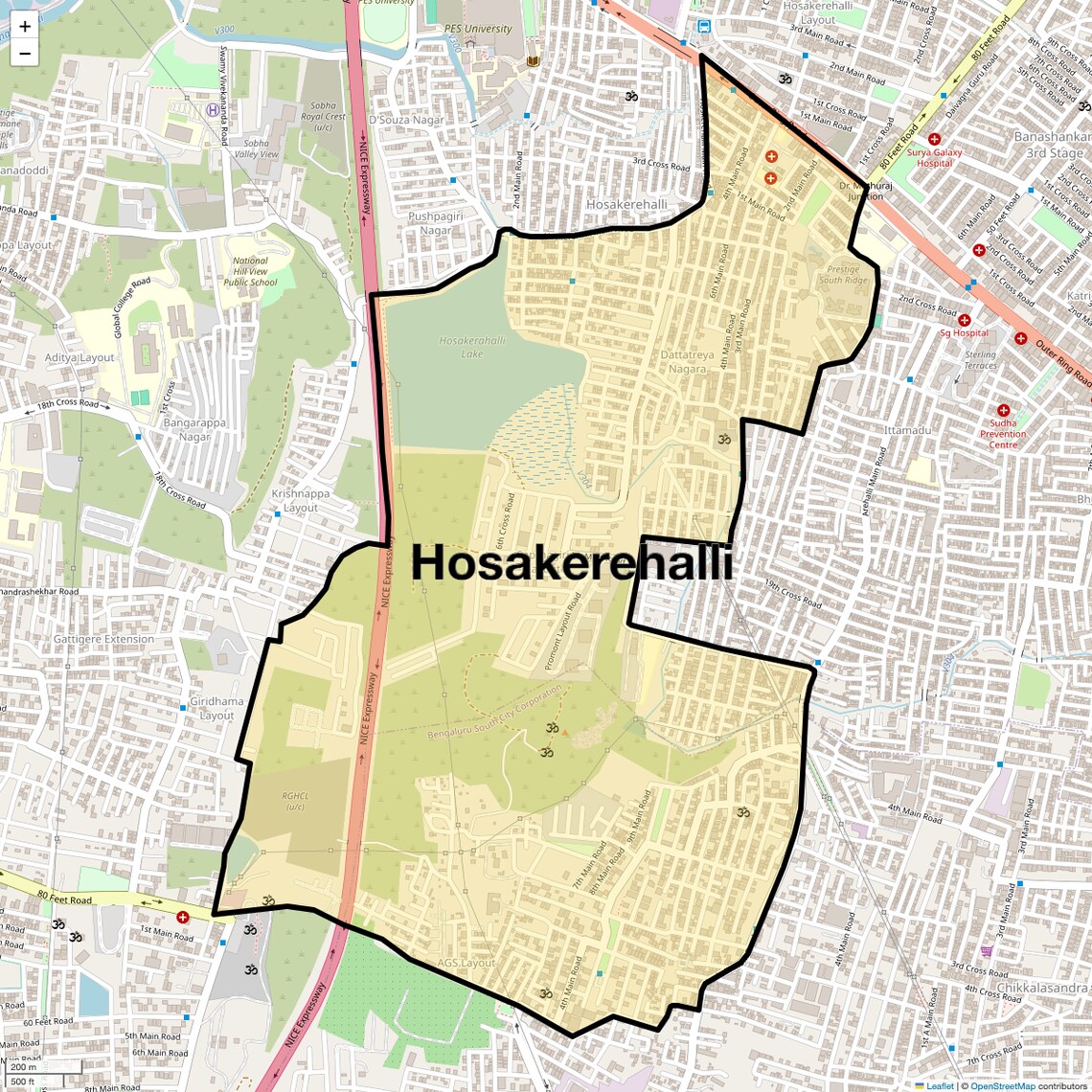 Location Map of Hosakerehalli, Bangalore