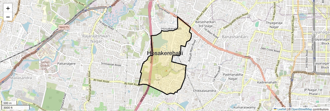 Location Map of Hosakerehalli, Bangalore