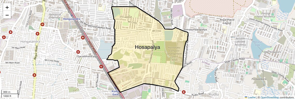 Location Map of Hosapalya, Bangalore
