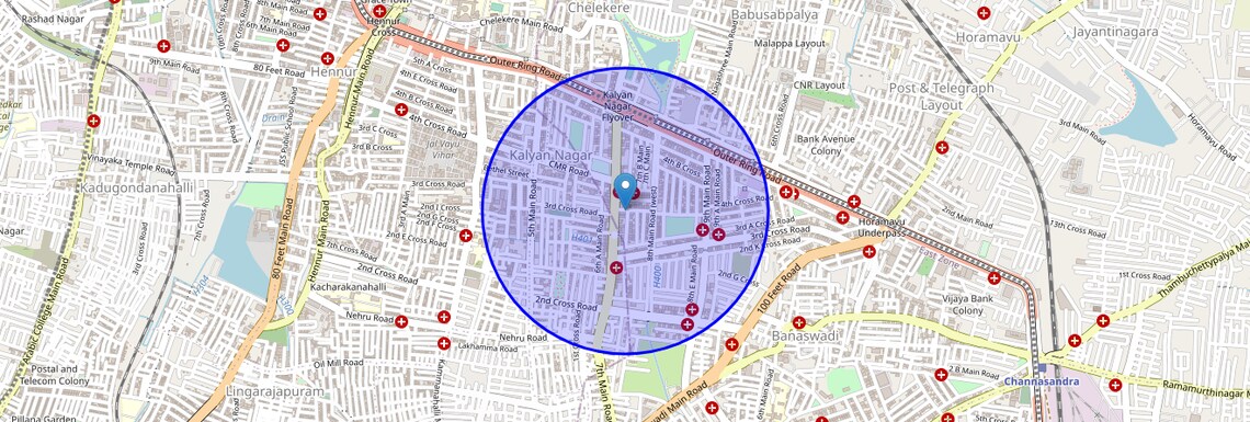 Location Map of HRBR Layout, Bangalore