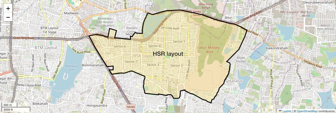 Location Map of HSR layout, Bangalore
