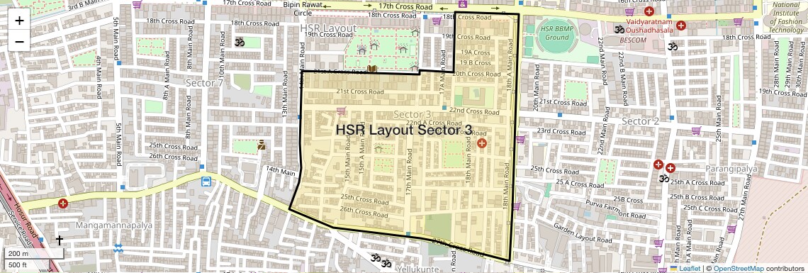 Location Map of HSR Layout Sector 3, Bangalore
