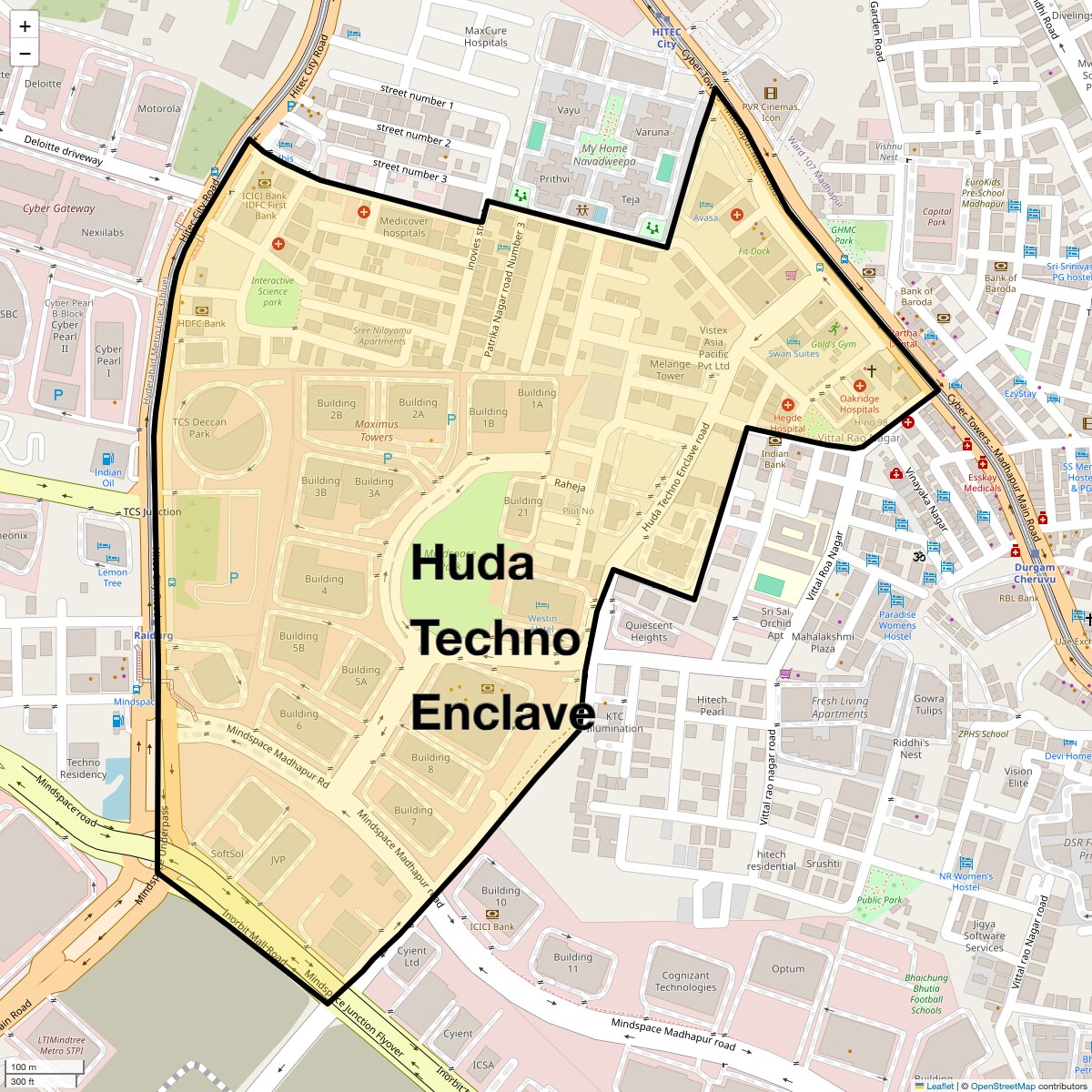 Location Map of Huda Techno Enclave, Hyderabad