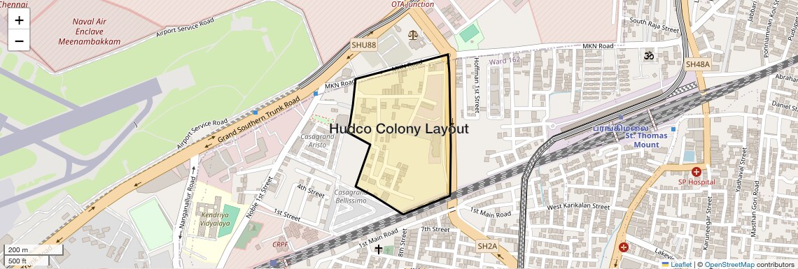 Location Map of Hudco Colony Layout, Chennai