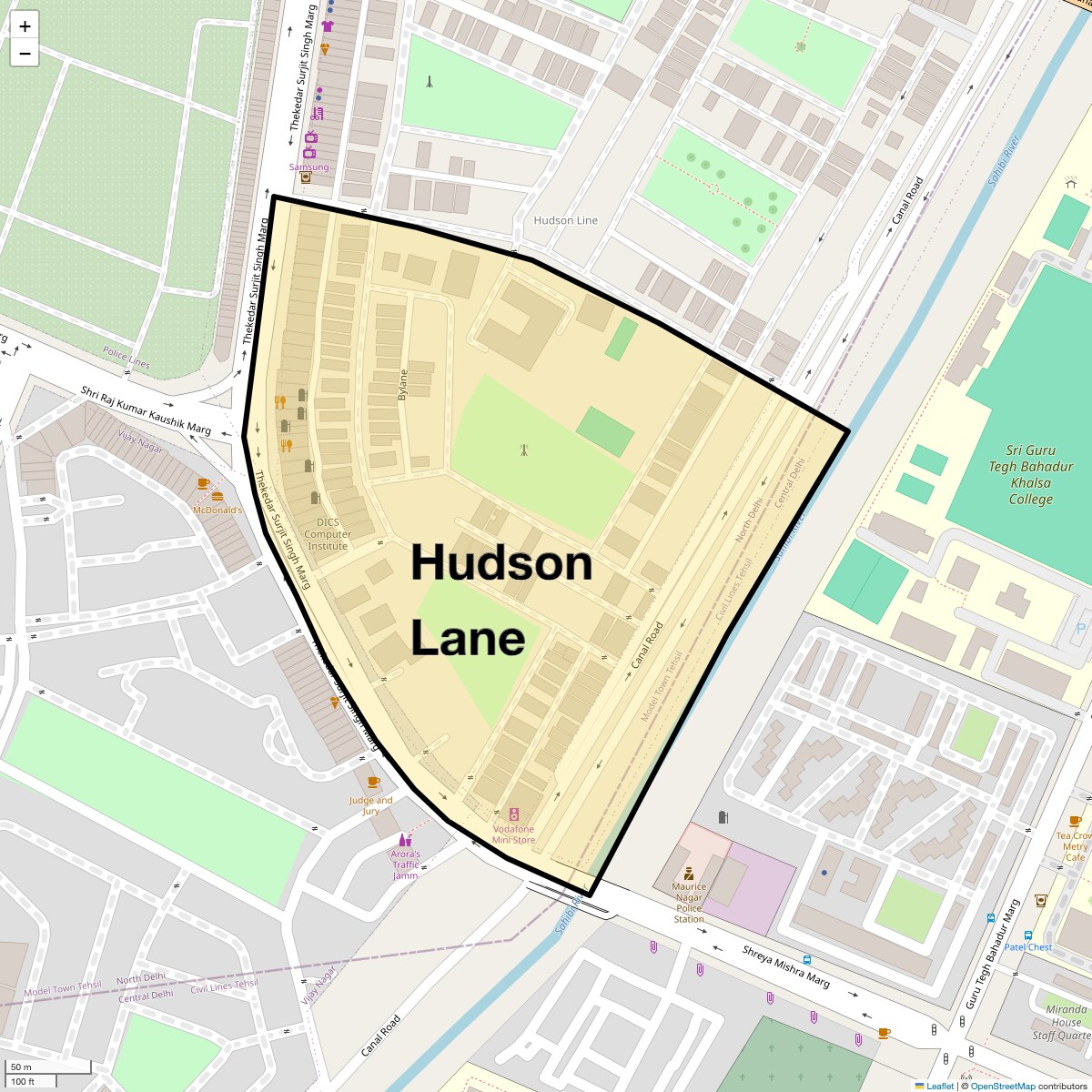 Location Map of Hudson Lane, Delhi