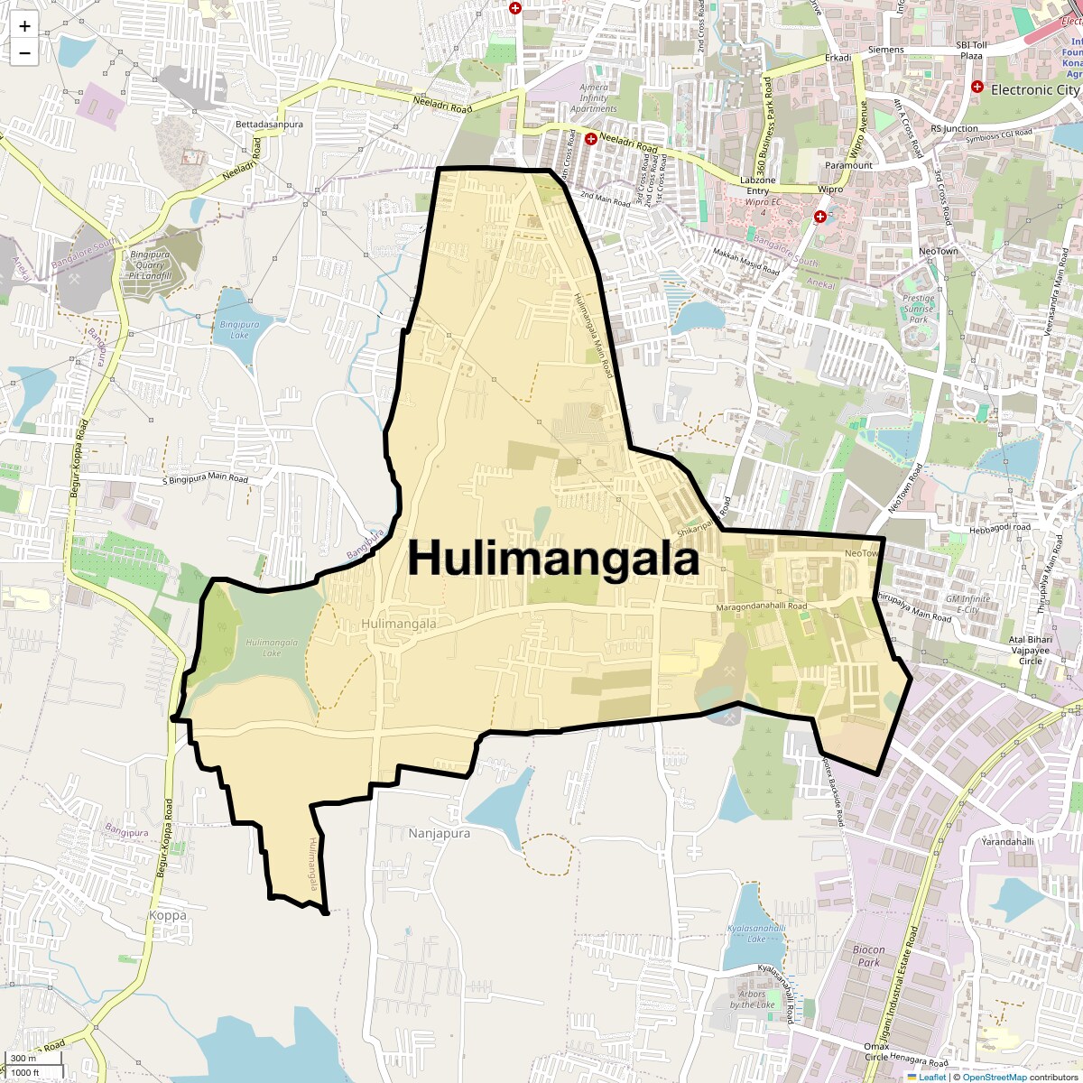 Location Map of Hulimangala, Bangalore